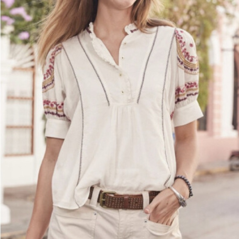 Sundance White Blouse with Red and Gold Accents